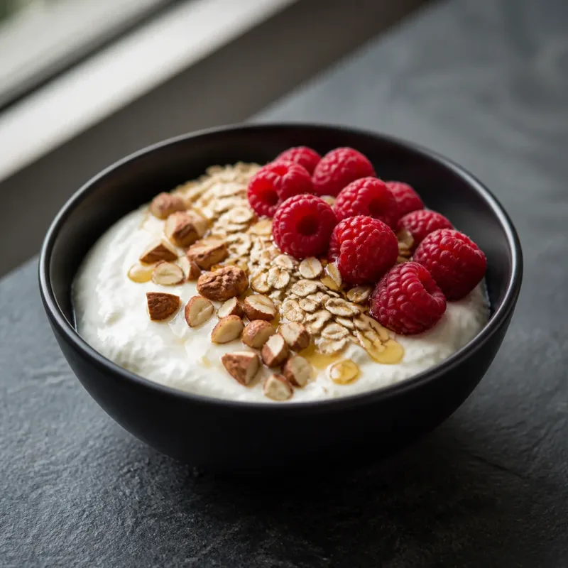 Bol protéiné framboises et amandes