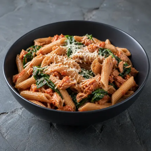 Pâtes complètes au thon, épinards et parmesan, recette du catalogue complet